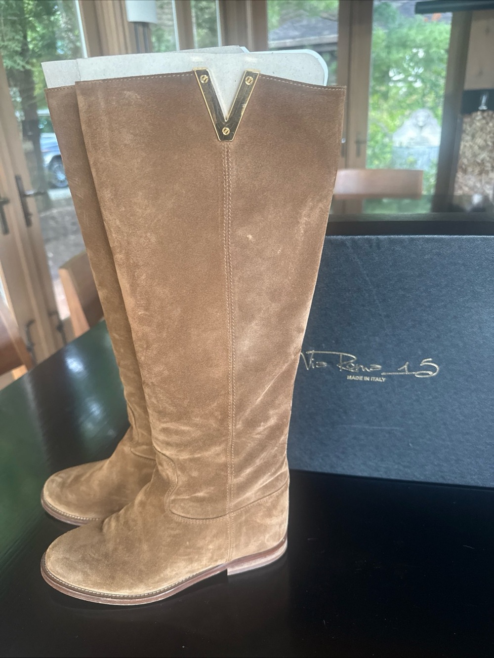 Via Roma 15 Brown Suede Knee High Riding Boots SZ 7.5 w/Box